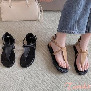 【Taroko】三角幾何編織人字夾腳平底羅馬涼鞋(2色可選)