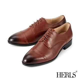 【HERLS】男鞋系列-全真皮簡約橫飾德比鞋(棕色)