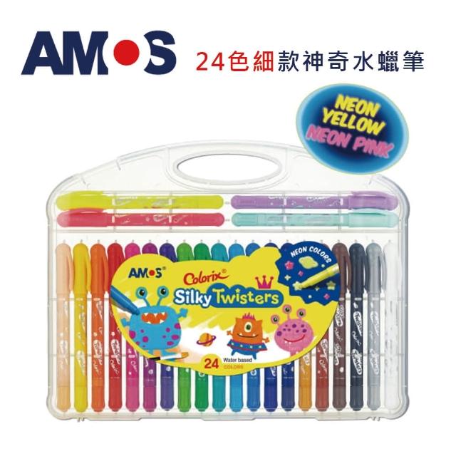 【AMOS 阿摩司】韓國原裝 細款24色無毐可水洗蠟筆(旋轉蠟筆)