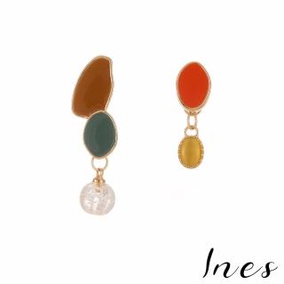 【INES】S925銀針耳環 串珠耳環/韓國設計S925銀針不對稱幾何形狀滴釉氣泡串珠造型耳環(2色任選)