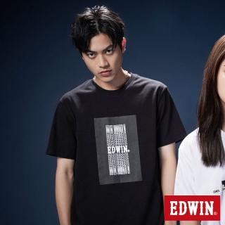 【EDWIN】男女裝 網路獨家↘3D色塊LOGO短袖T恤(黑色)