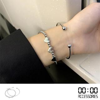 【00:00】韓國設計立體愛心串珠極簡手環手鍊2件套組(愛心手鍊 串珠手鍊)
