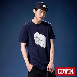 【EDWIN】男女裝 網路獨家↘3D上下堆疊短袖T恤(丈青色)