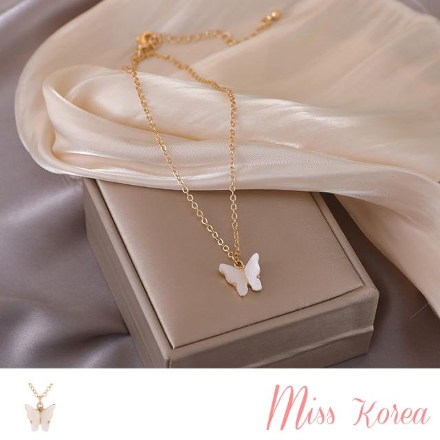 【MISS KOREA】韓國設計氣質白貝蝴蝶造型項鍊(白貝項鍊 蝴蝶項鍊)