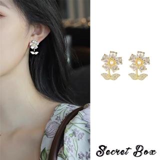 【SECRET BOX】韓國設計閃耀鋯石花朵兩戴法設計耳環(花朵耳環 兩戴法耳環 鋯石耳環)
