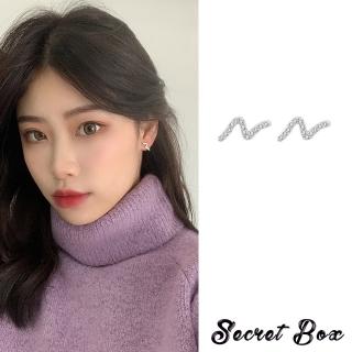 【SECRET BOX】韓國設計S925銀針閃耀美鑽波浪線條造型耳環(S925銀針耳環 美鑽耳環 波浪耳環)