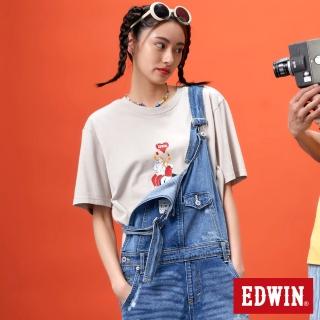 【EDWIN】男女裝 網路獨家↘情侶插畫LOGO短袖T恤(淺卡其)