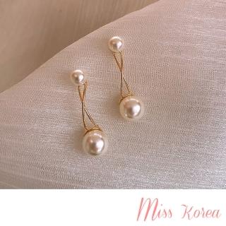 【MISS KOREA】韓國設計S925銀針浪漫氣質交叉珍珠造型耳環(S925銀針耳環 交叉耳環 珍珠耳環)