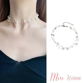 【MISS KOREA】韓國設計唯美多層次透明魚線珍珠造型項鍊(透明項鍊 珍珠項鍊 多層次項鍊)