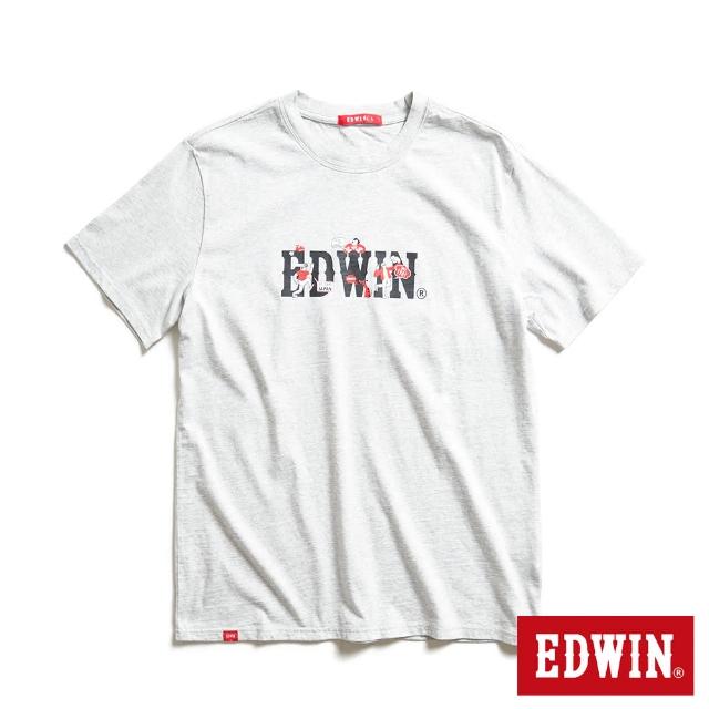 【EDWIN】男女裝 網路獨家↘插畫LOGO短袖T恤(淺灰色)