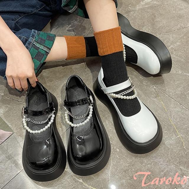 【Taroko】浪漫漆皮珍珠扣垂墜可拆圓頭鞋(2色可選)