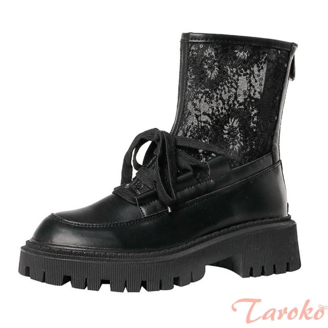 【Taroko】甜美蕾絲透氣綁帶馬丁短靴(黑色)