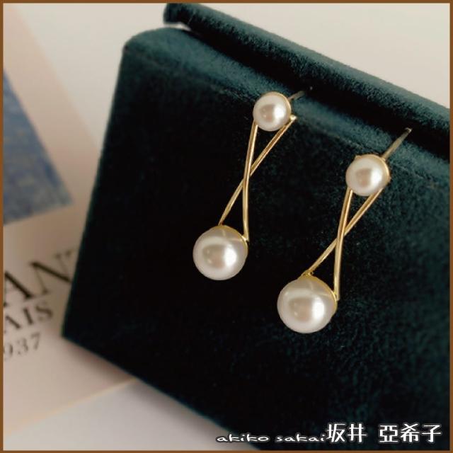 【Akiko Sakai】交叉線條珍珠造型耳環 -單一款式(生日 送禮 禮物)