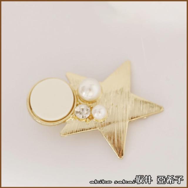 【Akiko Sakai】簡約拉絲幾何珍珠造型鑲鑽髮夾(生日 送禮 禮物)