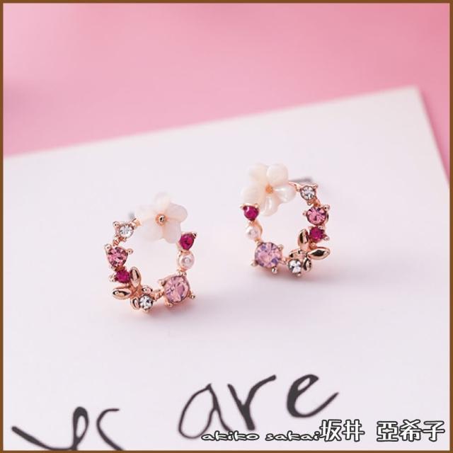 【Akiko Sakai】日系甜美花環造型彩鑽耳環