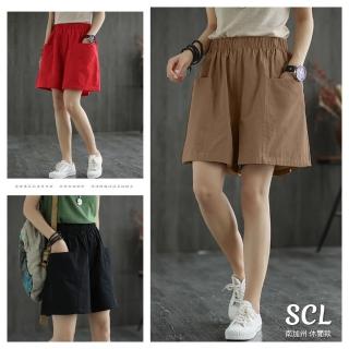 【SCL 南加州丹寧】棉麻實用大口袋造型寬管短褲