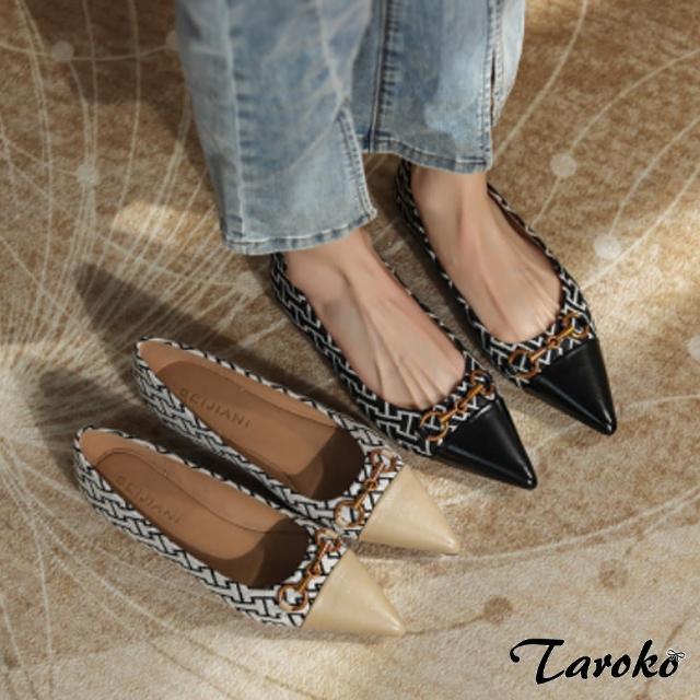 【Taroko】法式浪漫金屬扣尖頭低跟鞋(2色可選)