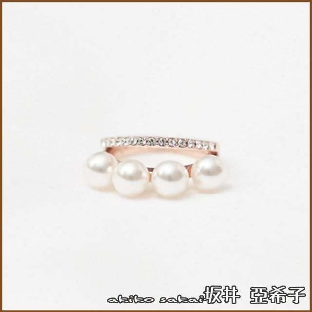 【Akiko Sakai】優雅珍珠鑲鑽二連風戒指(生日 送禮 禮物)
