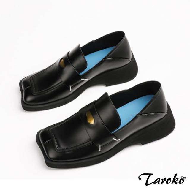 【Taroko】復古年代黑色方頭厚底粗跟皮鞋(黑色)