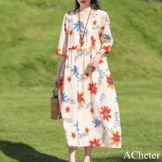 【ACheter】夏日文藝花朵寬鬆大擺裙洋裝#112512現貨+預購(印花)