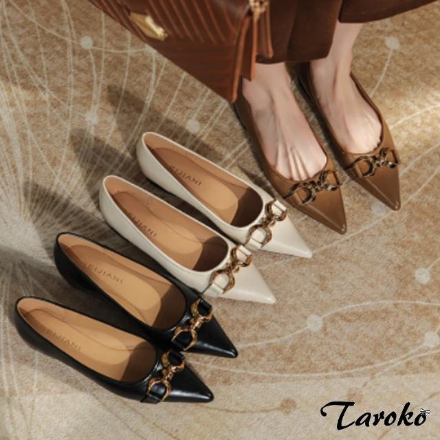 【Taroko】春氛好感金屬扣尖頭低跟鞋(3色可選)