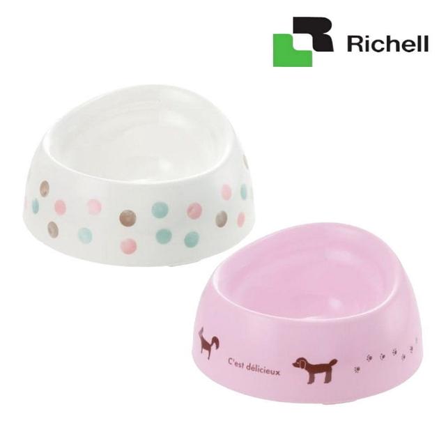 【Richell 利其爾】特殊犬用品種狗碗 S號深型（白色普普風／粉色法國風）(寵物碗、狗碗)
