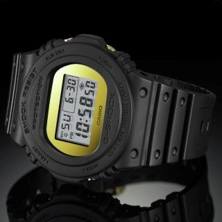 【CASIO 卡西歐】G-SHOCK 35周年霧面磨砂黑設計運動錶-黑金(DW-5700BBMB-1)