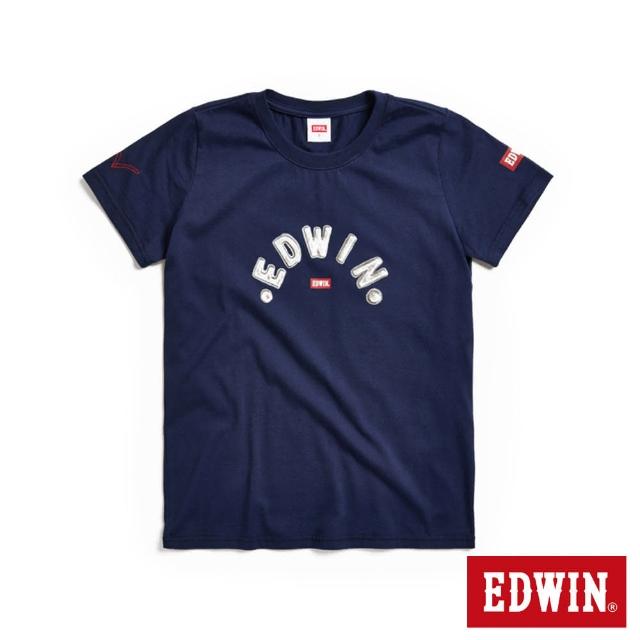【EDWIN】女裝 紅標金屬字LOGO短袖T恤(丈青色)