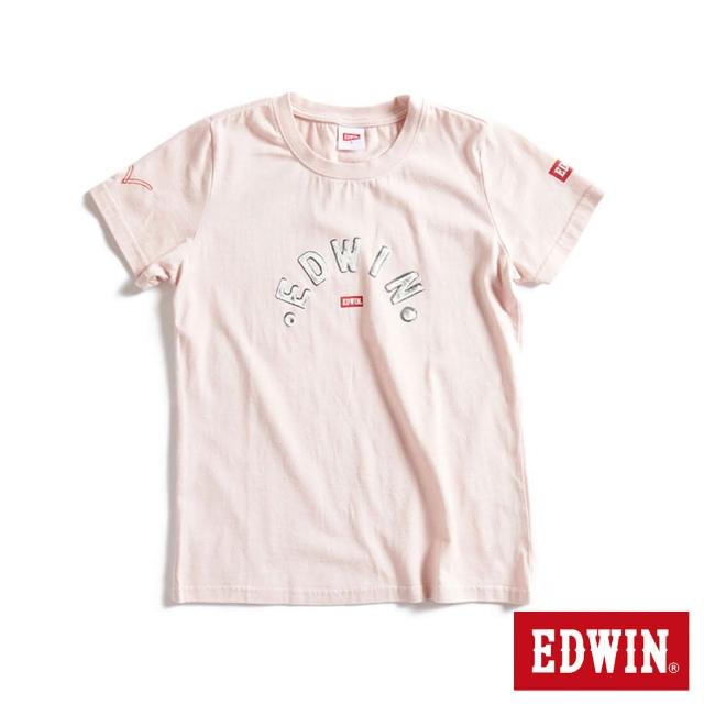 【EDWIN】女裝 紅標金屬字LOGO短袖T恤(淡粉紅)