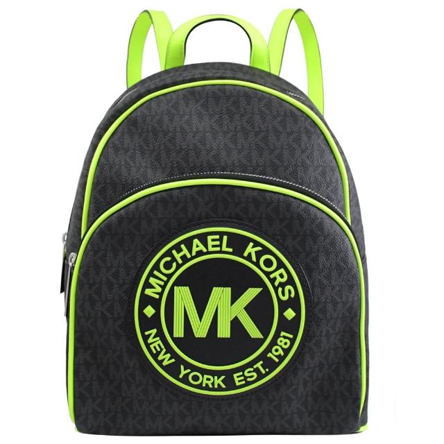 【Michael Kors】經典滿版MK LOGO印花手提旅用包後背包(黑灰/綠)