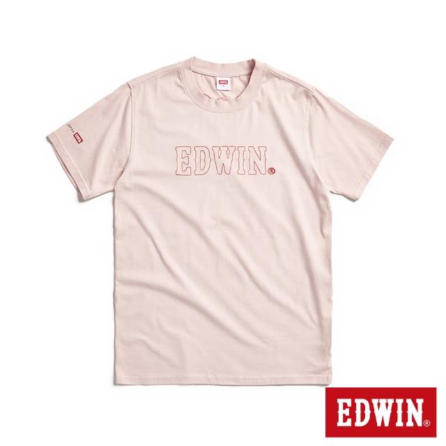 【EDWIN】男裝 紅標繡線LOGO短袖T恤(淡粉紅)