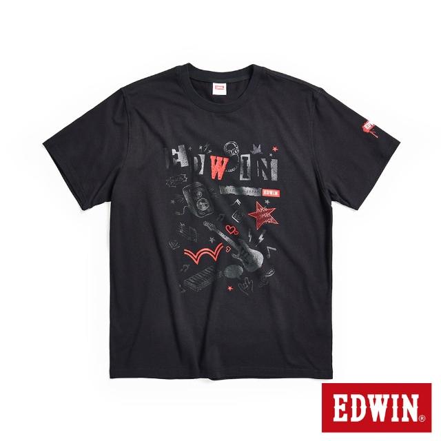 【EDWIN】男裝 EDGE搖滾元素短袖T恤(黑色)