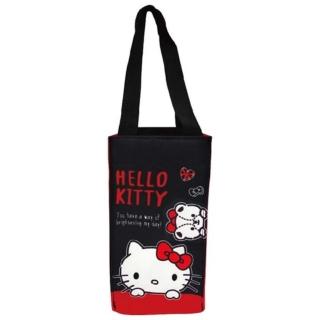 【小禮堂】HELLO KITTY 方形保冷水壺袋 《黑紅小熊款》(平輸品) 凱蒂貓
