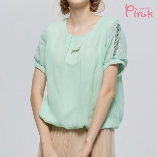 【PINK NEW GIRL】優雅綴飾小碎花造型袖短袖上衣 I2204RD