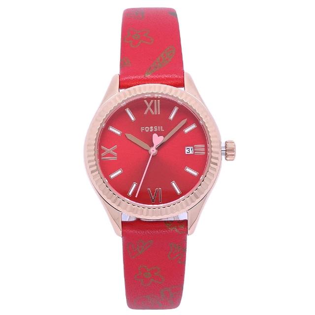 【FOSSIL】FOSSIL 美國最受歡迎頂尖潮流時尚女性流行腕錶-紅+玫瑰金-BQ3770