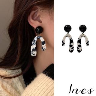 【INES】韓國設計925銀針幾何撞色大理石紋造型耳環(S925銀針耳環 撞色耳環)
