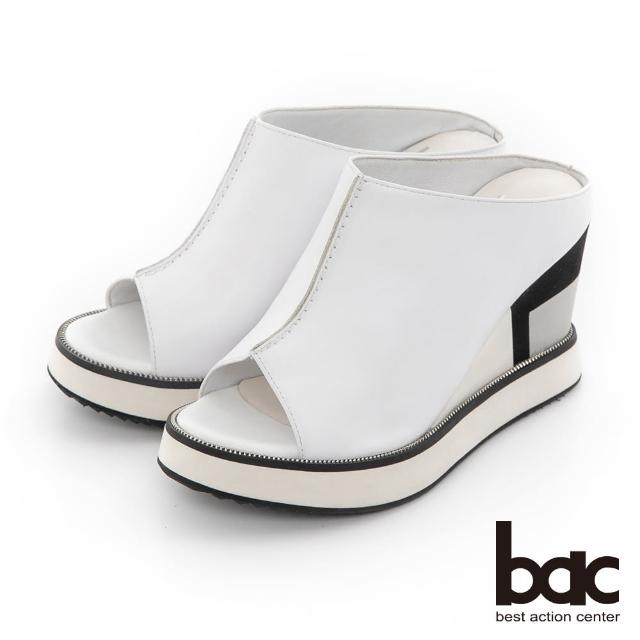 【bac】深口金屬珠邊普普風厚底拖涼鞋(白色)
