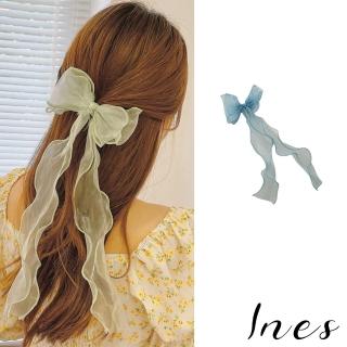 【INES】蝴蝶結髮夾/法式浪漫長飄帶蝴蝶結造型髮夾(9色任選)