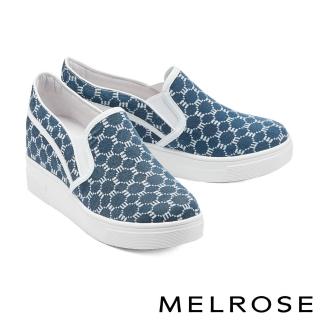 【MELROSE】時髦百搭印花布內增高厚底休閒鞋(藍)