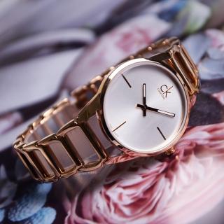 【Calvin Klein 凱文克萊】CK 玫瑰金殼 白面 簡約簍空鏈帶腕錶(K3G23626)