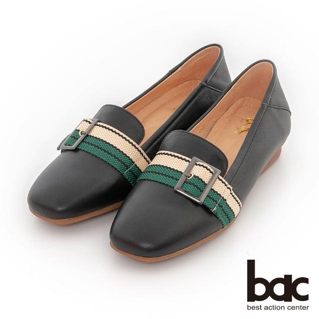 【bac】編織帶裝飾素雅樂福鞋(黑色)