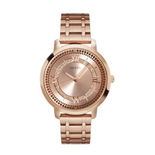 【GUESS】玫瑰金色系 簡約精緻面 不鏽鋼錶帶手錶 女錶 情人節(W0933L3)