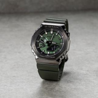 【CASIO 卡西歐】G-SHOCK 沉穩灰綠 金屬錶殼 八角形錶殼(GM-2100B-3A)