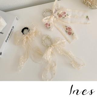 【INES】蝴蝶結髮圈 珍珠髮圈/唯美復古浪漫蕾絲蝴蝶結珍珠髮圈 髮繩(5款任選)