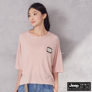 【JEEP】女裝 天絲棉涼感寬版五分袖T恤(粉紅)