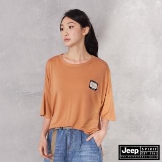 【JEEP】女裝 天絲棉涼感寬版五分袖T恤(橘)