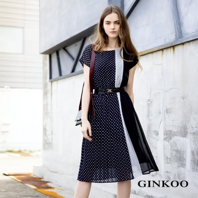 【GINKOO 俊克】三色點點拼接洋裝