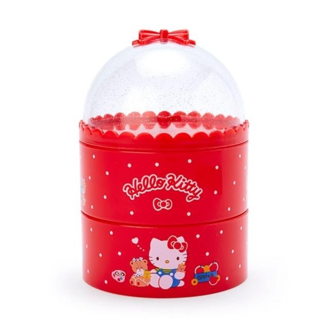 【小禮堂】Hello Kitty 塑膠三層圓形旋轉收納盒 《紅點點款》(平輸品)