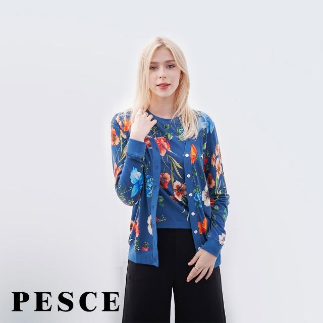 【PESCE】長袖外套上衣、天絲針織衫印染外套上衣(防曬天絲涼爽外套/微冷氣候適合攜帶)