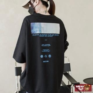 【AMERO】男女裝 圓領短袖T恤(燙畫印花 寬鬆 落肩 情侶裝)